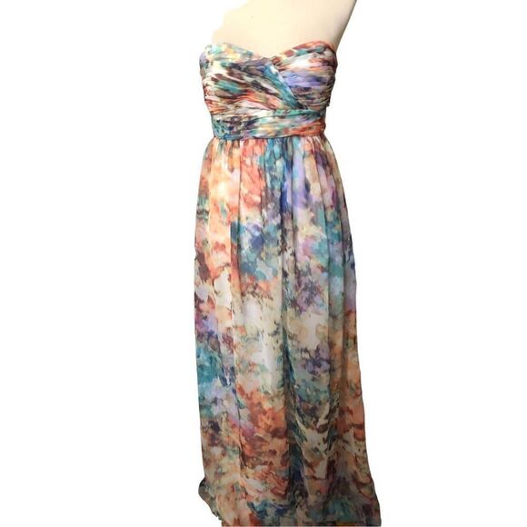 Aidan Mattox watercolor semi formal strapless chiffon full length dress size 2 - Picture 2 of 9
